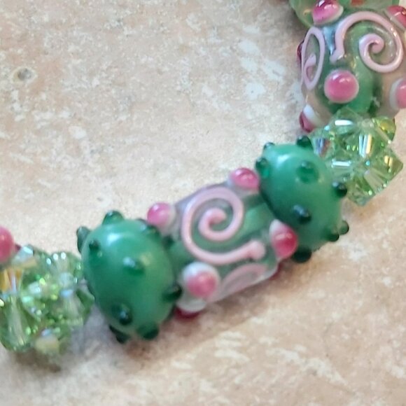 Cat lampwork glass beaded bracelet   sterling 7" long - Picture 3 of 3
